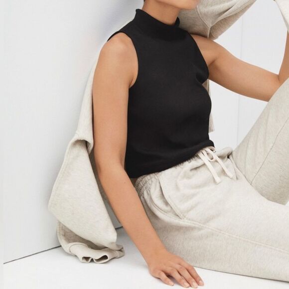 NWT Everlane Tank Top Crop Black The Ribbed Mock Neck Organic Black XS - Picture 3 of 5